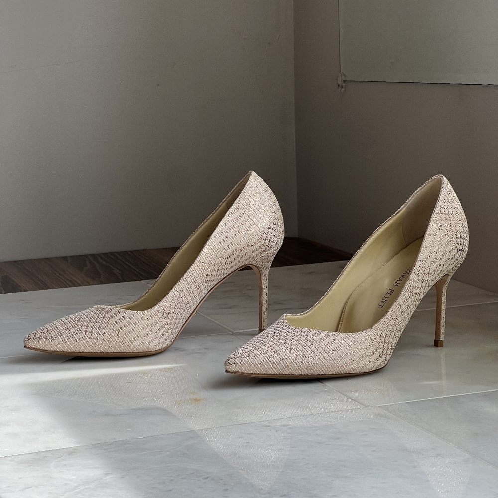 Sarah Flint Perfect Pump 85 Rose Shimmer Textile / Size 9
